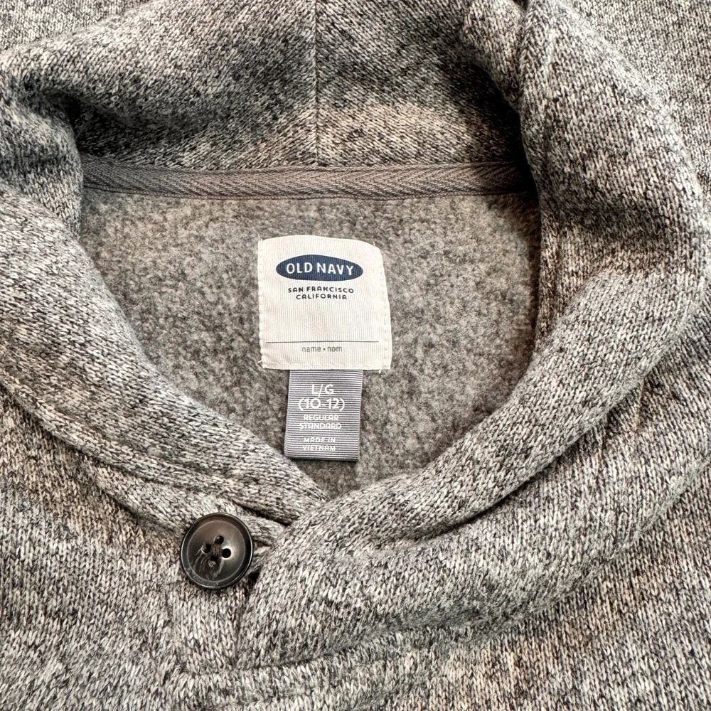 Old Navy Boys Shawl Collar Pullover Sweater Soft Knit Gray Kids‎ 10/12 Large